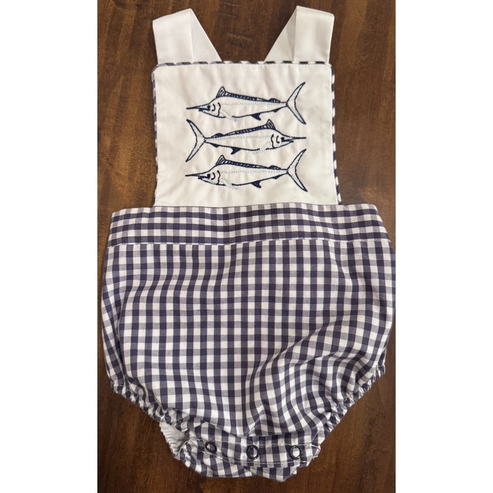 NWT The Beaufort Bonnet Company Sayre Sunsuit size 0-6 mths Embroidered Marlins